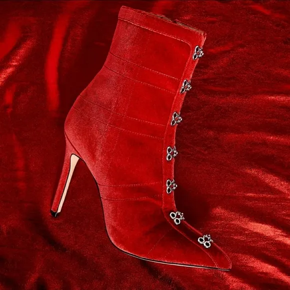 RARE Sexy Katy Perry Red Velvet Front Clasp Booties