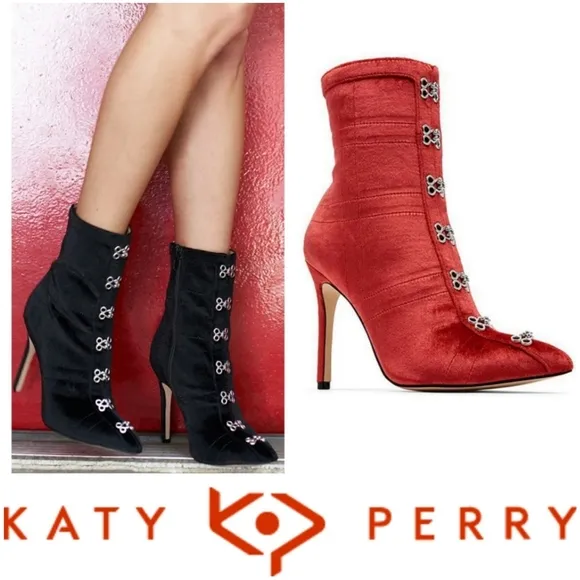 RARE Sexy Katy Perry Red Velvet Front Clasp Booties