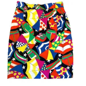 Rare Vintage Escada Colorful Umbrella High Waist Skirt