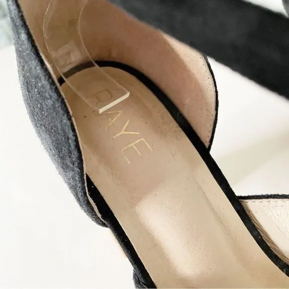 Raye Anthropologie Velvet tie ankle open toe block Heels black suede 7