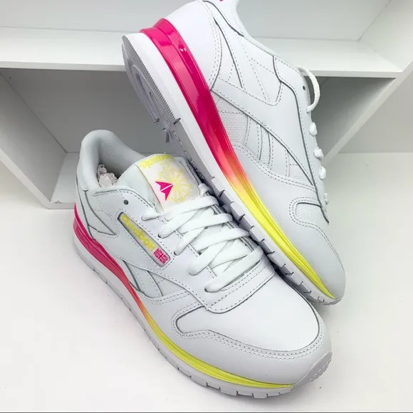 Reebok Classic Leather Sneakers Neon Ombre Retro White Pastel Easter