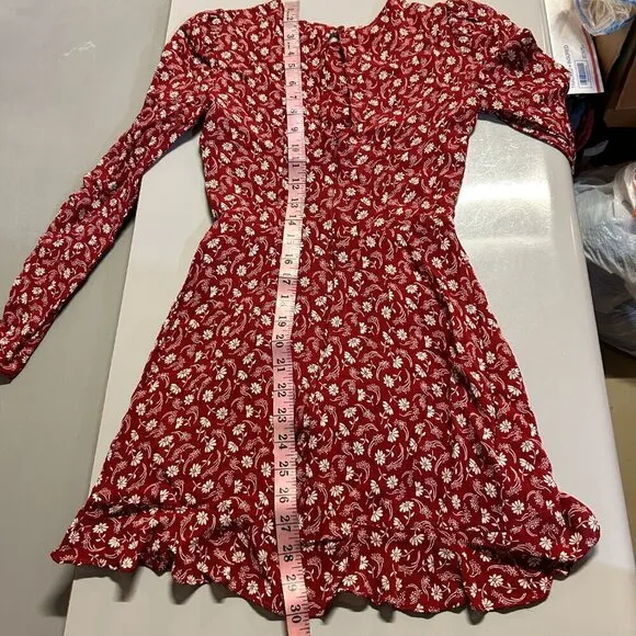 Reformation Lucita Dress Red Floral White Long Sleeve Mini Dress Size 0