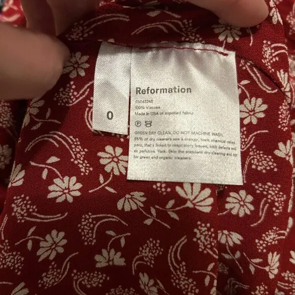 Reformation Lucita Dress Red Floral White Long Sleeve Mini Dress Size 0
