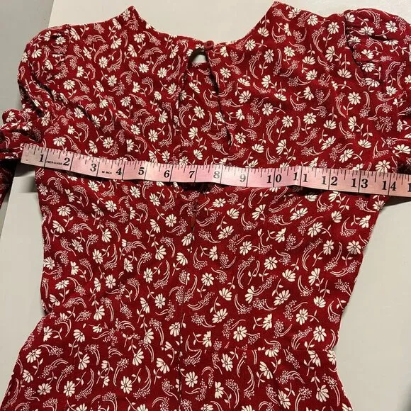 Reformation Lucita Dress Red Floral White Long Sleeve Mini Dress Size 0