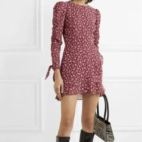 Reformation Lucita Dress Red Floral White Long Sleeve Mini Dress Size 0