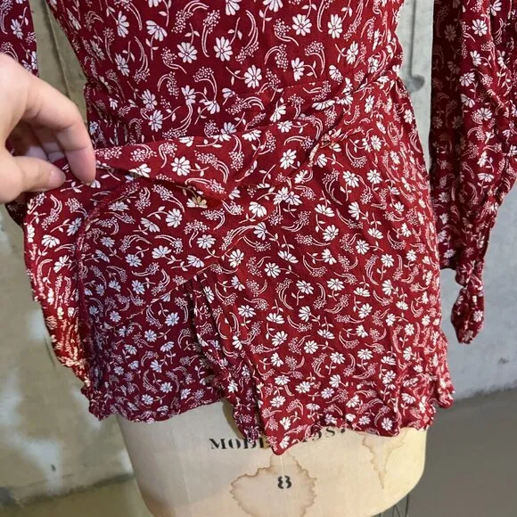 Reformation Lucita Dress Red Floral White Long Sleeve Mini Dress Size 0