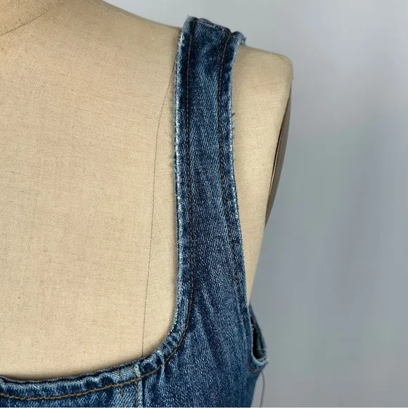 Reformation Parker Kasai Sleeveless Distressed Blue Jean Denim Mini Dress Size 8
