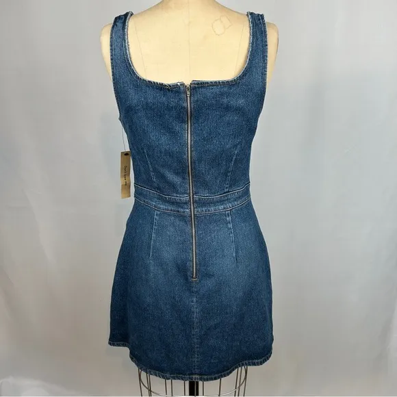 Reformation Parker Kasai Sleeveless Distressed Blue Jean Denim Mini Dress Size 8