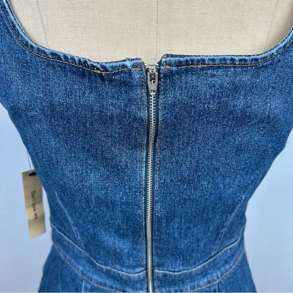 Reformation Parker Kasai Sleeveless Distressed Blue Jean Denim Mini Dress Size 8