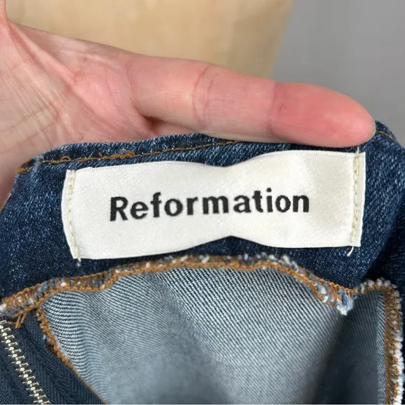 Reformation Parker Kasai Sleeveless Distressed Blue Jean Denim Mini Dress Size 8