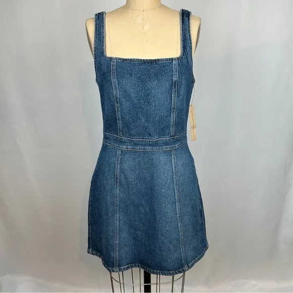 Reformation Parker Kasai Sleeveless Distressed Blue Jean Denim Mini Dress Size 8