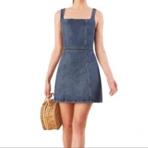 Reformation Parker Kasai Sleeveless Distressed Blue Jean Denim Mini Dress Size 8