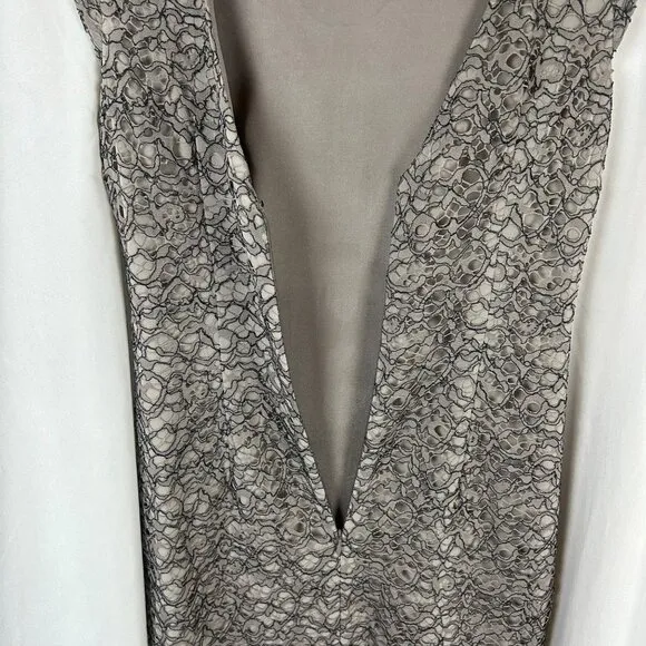 Reiss Ayda Sheath Lace Dress Women 4 Taupe Gray Cap Sleeve Short Length Event