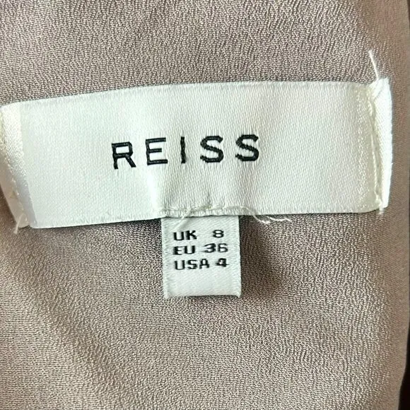 Reiss Ayda Sheath Lace Dress Women 4 Taupe Gray Cap Sleeve Short Length Event