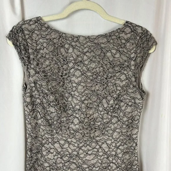 Reiss Ayda Sheath Lace Dress Women 4 Taupe Gray Cap Sleeve Short Length Event