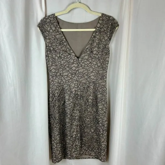 Reiss Ayda Sheath Lace Dress Women 4 Taupe Gray Cap Sleeve Short Length Event