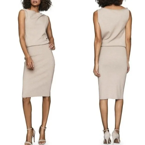 REISS Claudine Draped Knitted Dress