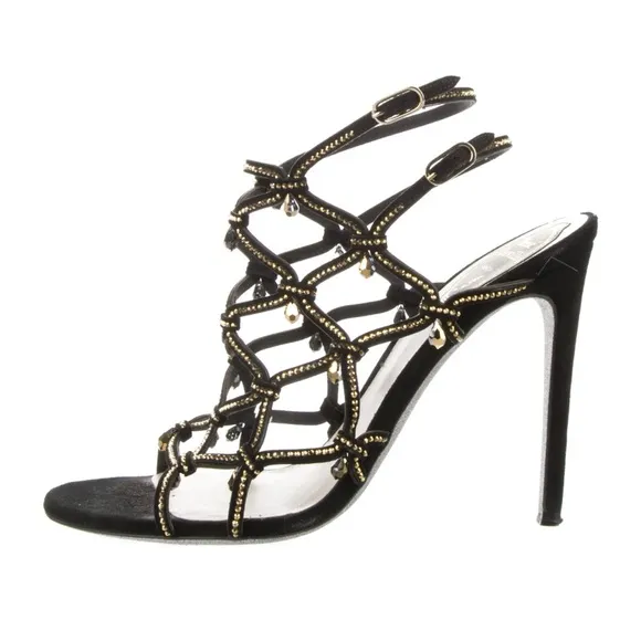 Rene Caovilla Black leather strappy stiletto sandals New