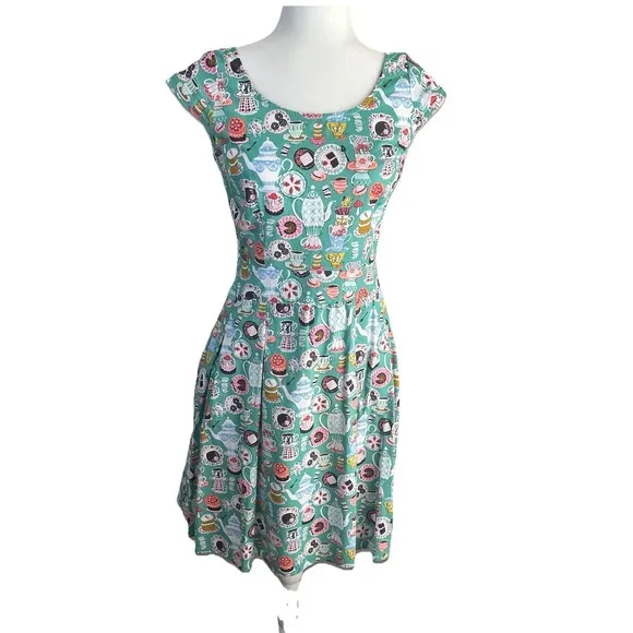 Retrolicious 50s Mad Hatter Tea Party M Fit &amp; Flare Pinup Rockabilly Novelty