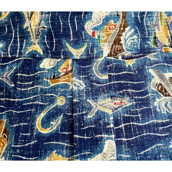 Reyn Spooner Dietrich Varez Shirt Button Down Blue Boat Fishing Hook Oce…