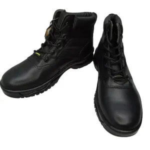 Rhino Mens 6&quot; Tactical Safety Work Boots Black Leather Lace Slip Resist Size 10