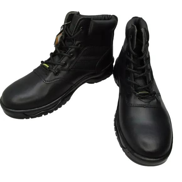 Rhino Mens 6&quot; Tactical Safety Work Boots Black Leather Lace Slip Resist Size 10