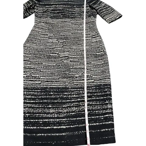 Rickie Freeman Teri Jon Womens Wool Blend Dress Size 8 Black White Short Sleeve