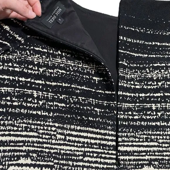 Rickie Freeman Teri Jon Womens Wool Blend Dress Size 8 Black White Short Sleeve