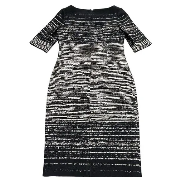 Rickie Freeman Teri Jon Womens Wool Blend Dress Size 8 Black White Short Sleeve