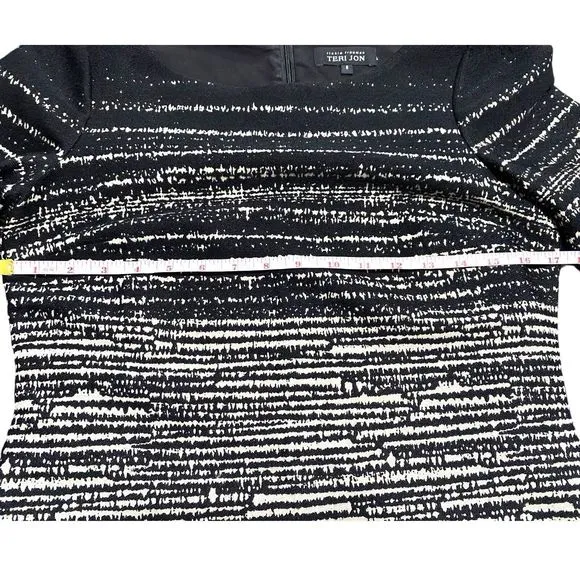 Rickie Freeman Teri Jon Womens Wool Blend Dress Size 8 Black White Short Sleeve