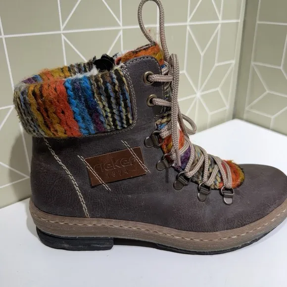 Rieker Womens Grey Ankle Zipper Lace Comfort Boot-