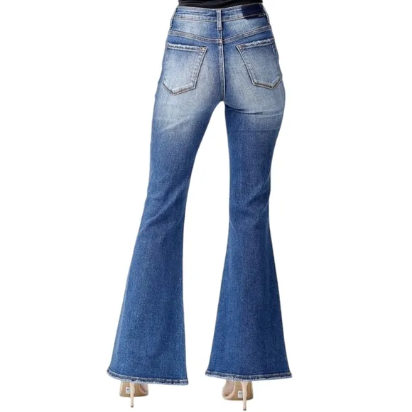 Risen Dolly High Rise Flare Jeans Rhinestones Crystals Tassels