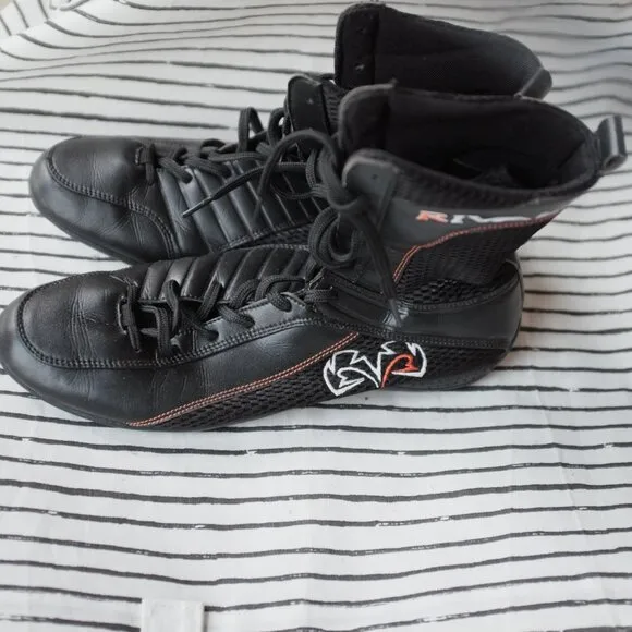 Rival Men's Boxing Shoes Boot Black Lace Up Mesh Fighting size 10