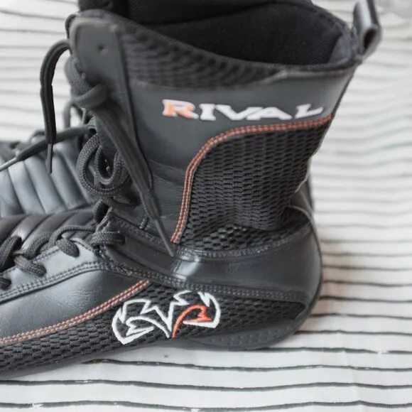 Rival Men's Boxing Shoes Boot Black Lace Up Mesh Fighting size 10