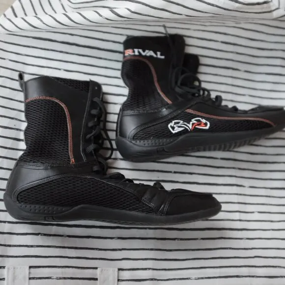 Rival Men's Boxing Shoes Boot Black Lace Up Mesh Fighting size 10