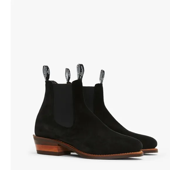 R.M.Williams - Comfort Lady Yearling Suede - Raw Edge - Black Size 7 Retail $408
