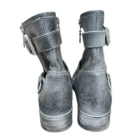 ROAN by Bed Stu Gray Distressed Leather Buckle Zip Booties Women's 8 NWOB