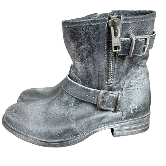 ROAN by Bed Stu Gray Distressed Leather Buckle Zip Booties Women's 8 NWOB