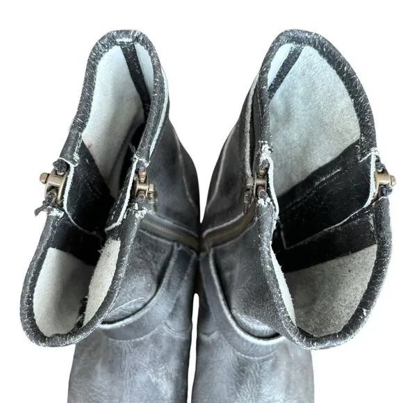 ROAN by Bed Stu Gray Distressed Leather Buckle Zip Booties Women's 8 NWOB