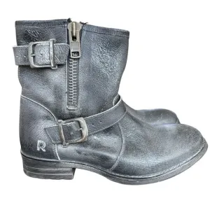 ROAN by Bed Stu Gray Distressed Leather Buckle Zip Booties Women's 8 NWOB