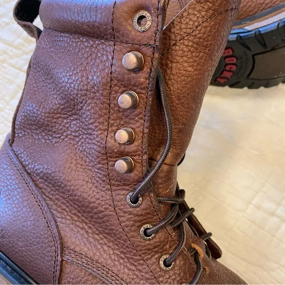 Rocky Mens 8.5 Brown Leather Lace Up Boots 9” Ride Comfort