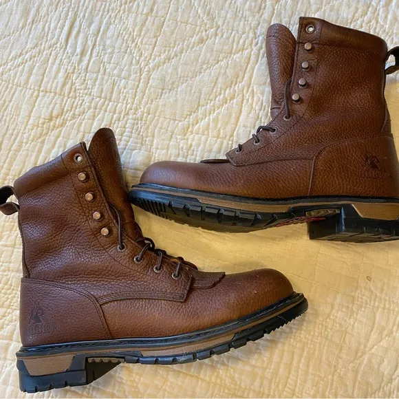 Rocky Mens 8.5 Brown Leather Lace Up Boots 9” Ride Comfort