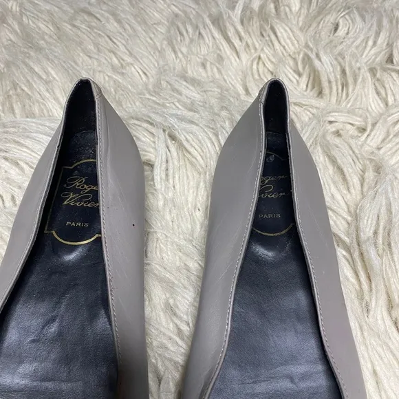 Roger Vivier Grey Green Classic Laquier Flats Metallic Buckle Shoes