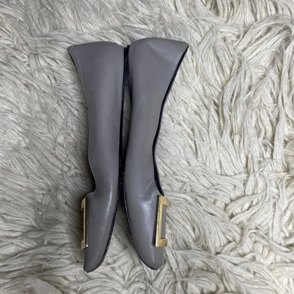 Roger Vivier Grey Green Classic Laquier Flats Metallic Buckle Shoes