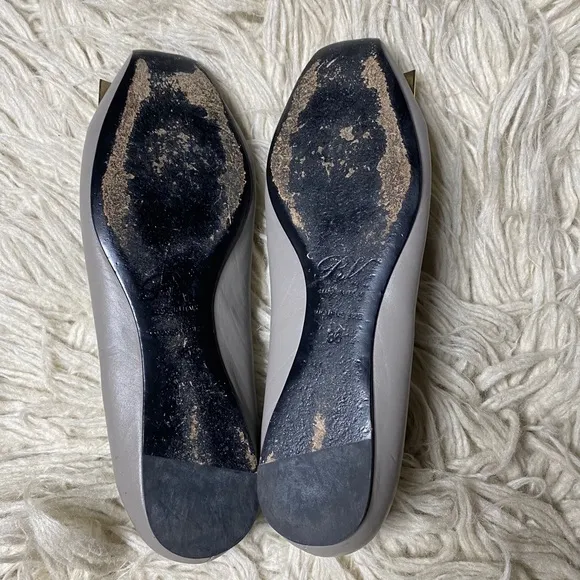 Roger Vivier Grey Green Classic Laquier Flats Metallic Buckle Shoes