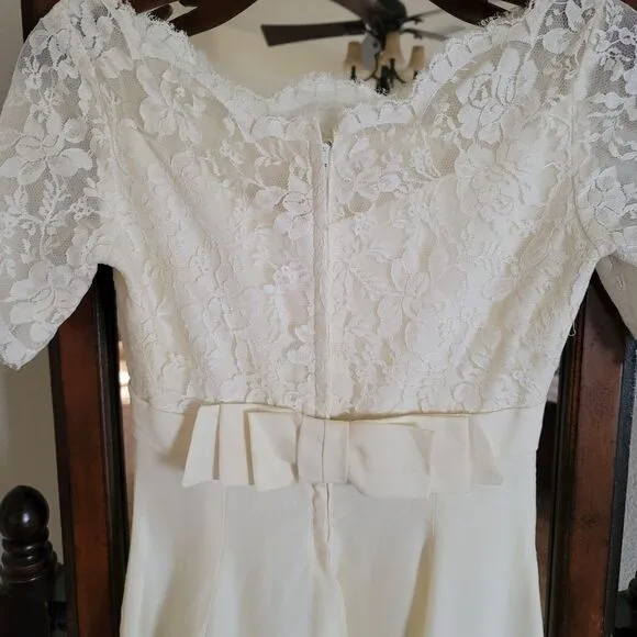 Romantic vintage 60's pretty floral lace wedding dress Union made A-line cream