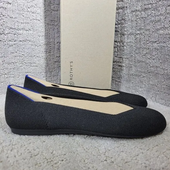 Rothys The Flat Black Solid Round Toe Slip on Flat Shoes Multiple Sizes