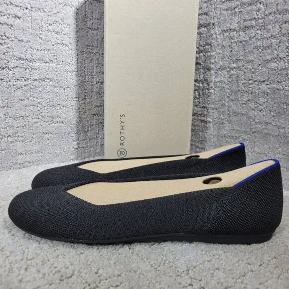 Rothys The Flat Black Solid Round Toe Slip on Flat Shoes Multiple Sizes