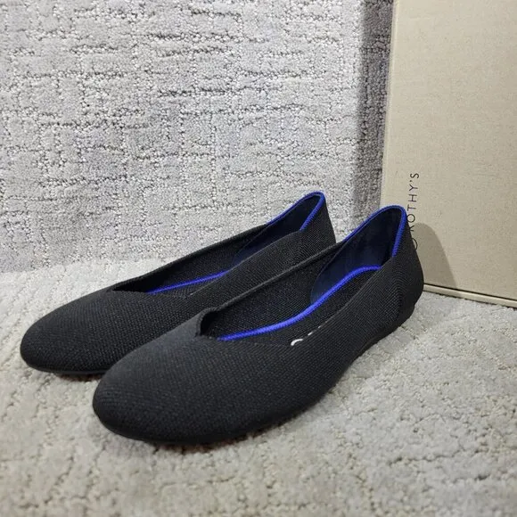 Rothys The Flat Black Solid Round Toe Slip on Flat Shoes Multiple Sizes