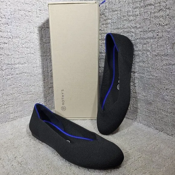 Rothys The Flat Black Solid Round Toe Slip on Flat Shoes Multiple Sizes